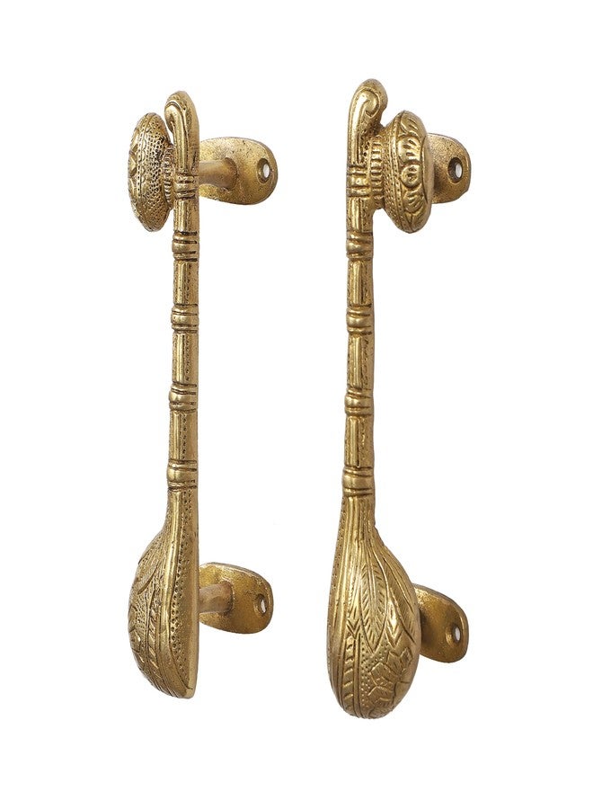 Two Moustaches 7.5 Inches Brass Sitar Door Handle Pair,Brass Door Handle Pair,Main Door Handles,Handles for Wooden Doors,Temple Room Door Handles,Standard,Pack of 2 Handles - Pull Handle - Image 3